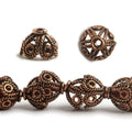 9x15mm Copper Bead Cap Twisted Rope Filigree Design 8 inch 24 pcs