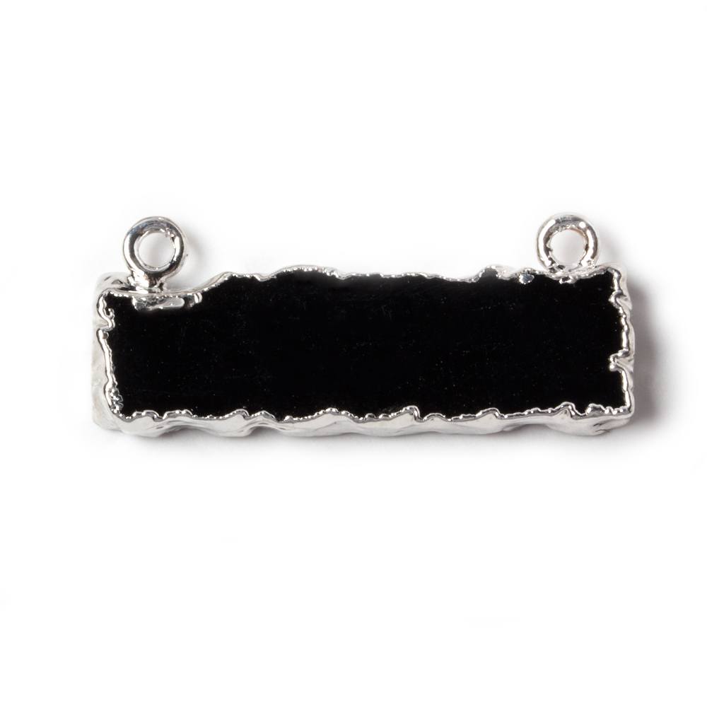 9x29mm Silver Leafed Black Chalcedony Plain Bar Connector 1 piece