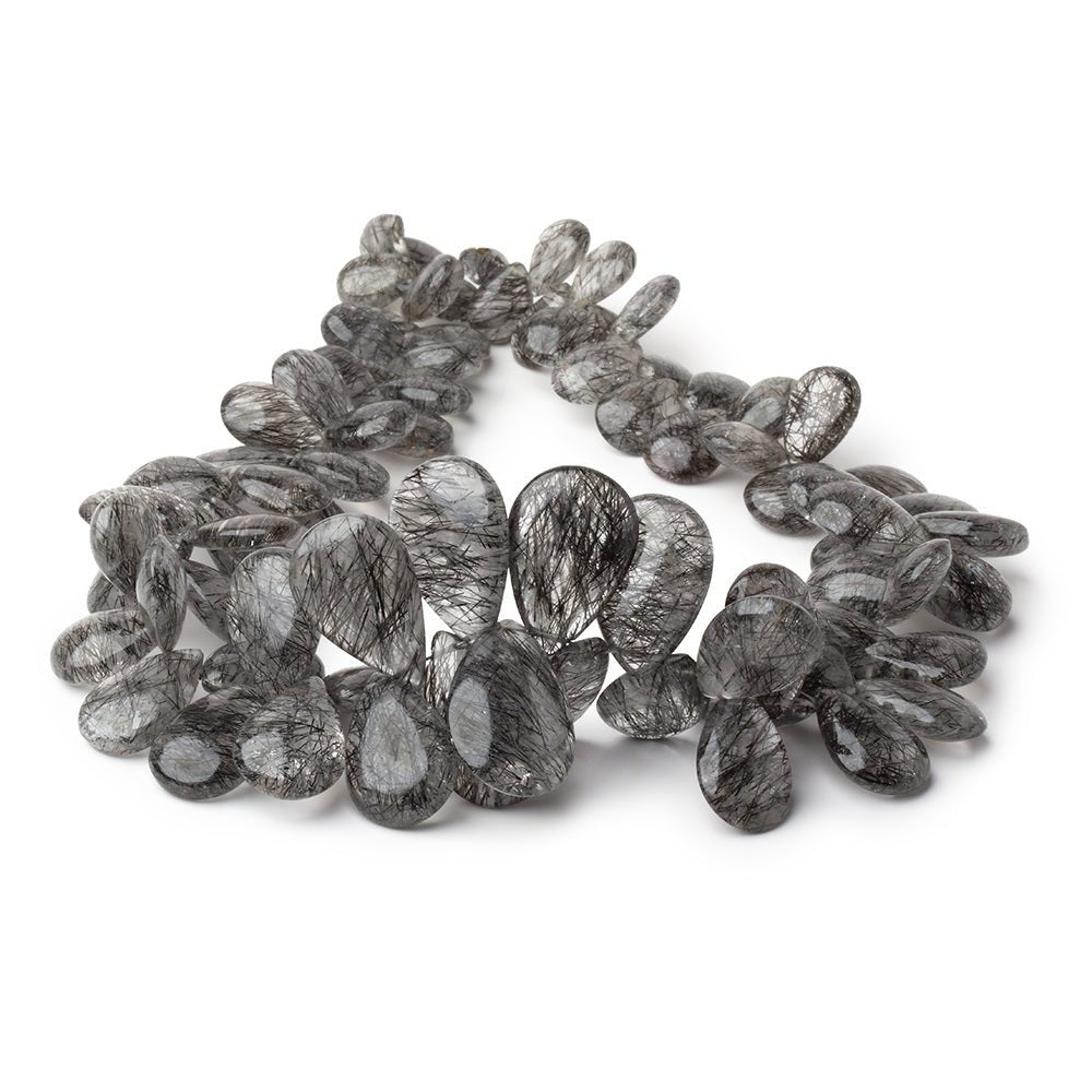 9x6-22x14mm Black Tourmalinated Quartz Plain Pears 12 inch 80 Beads