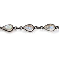 9x6mm Rainbow Moonstone Black Gold Bezel Chain by the foot