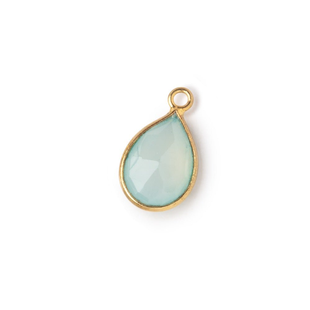 9x7-10x8mm Vermeil Bezel Sea Green Chalcedony Faceted Pear Pendant 1 piece