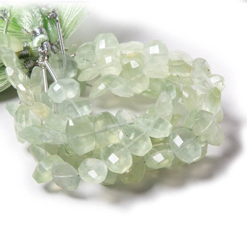 Prehnite side drilled Faceted Cushion Beads 6 inch 18 pcs 9x7-11x8mm