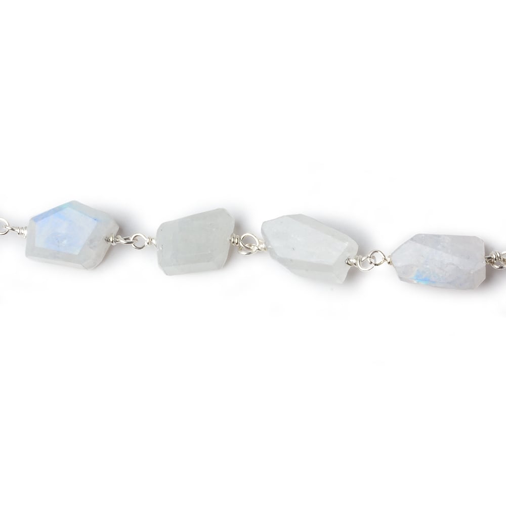 9x7mm Rainbow Moonstone faceted nugget .925 Silver Chain by the foot 22 pieces
