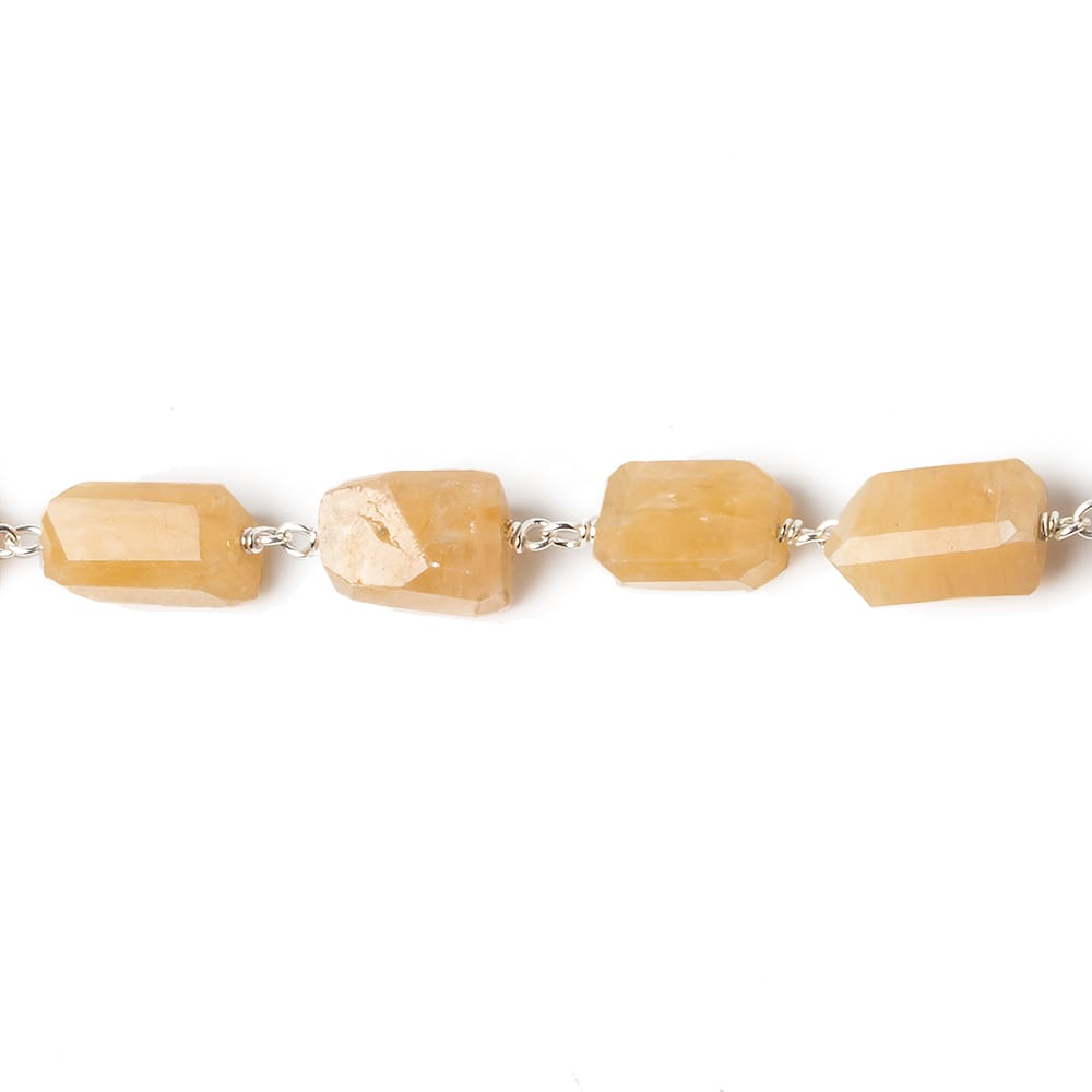 9x7mm Yellow Aventurine faceted nugget .925 Silver Chain by the foot 22 pieces
