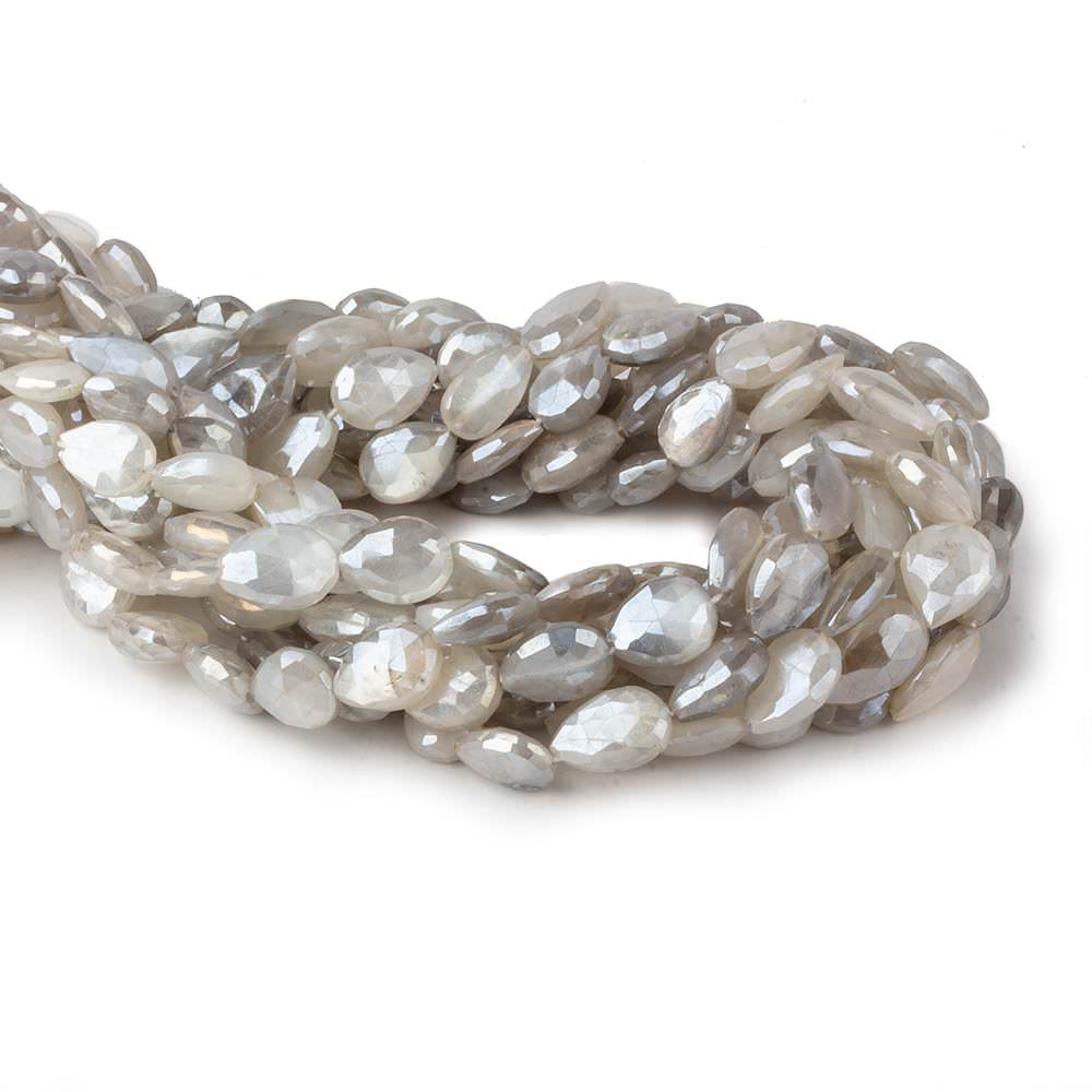 9x8-13x8mm Mystic Platinum Grey Moonstone faceted pears 14 inch 29 beads