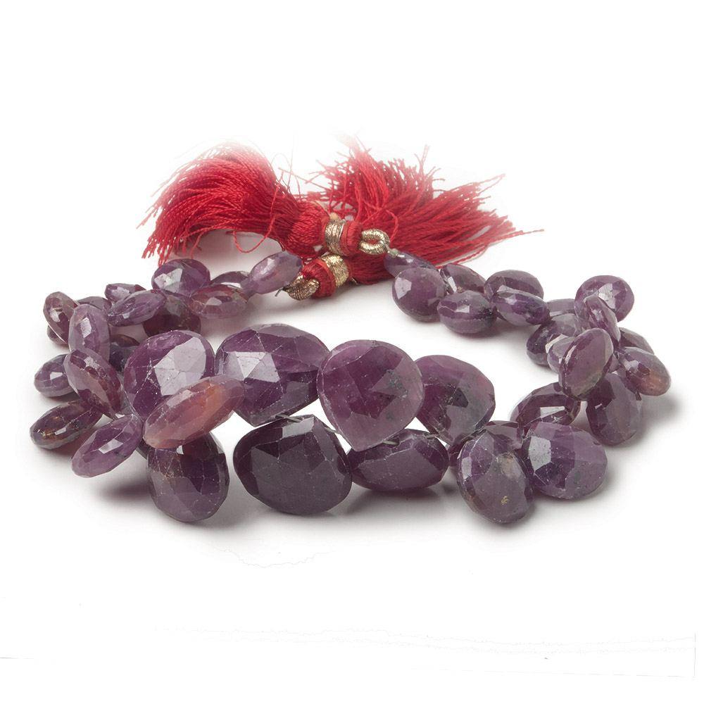 9x8-14.5x14mm Ruby Heart Briolette Beads 7.5 inch 44 pieces