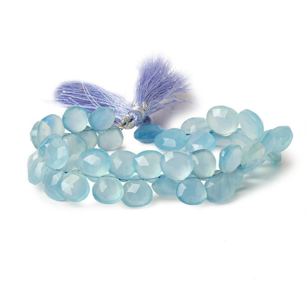 9x9-11x11mm Sky Blue Chalcedony faceted hearts 8 inch 41 beads AAA