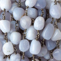 9x9-13x9mm Turkish Chalcedony plain nugget Black Gold plated Chain by the foot 18 pieces