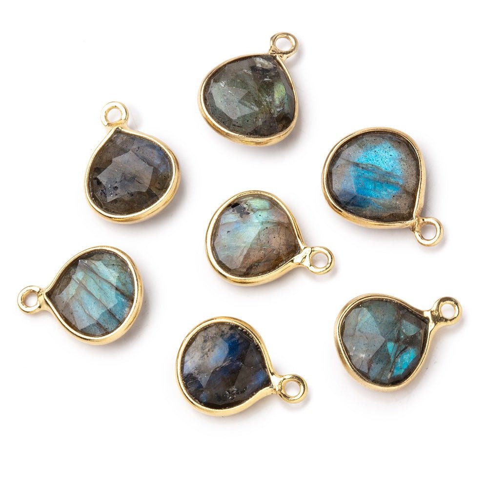10mm Vermeil Bezel Labradorite faceted heart Pendant 1 focal bead