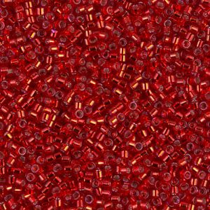 Miyuki Delica DB602 / DB0602  11/0 Silver Lined Transparent Outside Dyed Red Cylinder/Tube Beads, 5 or 10 gm