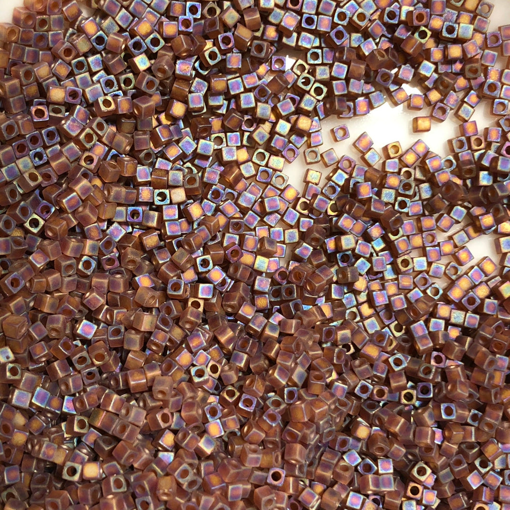 Miyuki SB18-134FR  Matte Transparent Dark Topaz AB 1.8 mm Square / Cube Beads - 5 or 10 gm