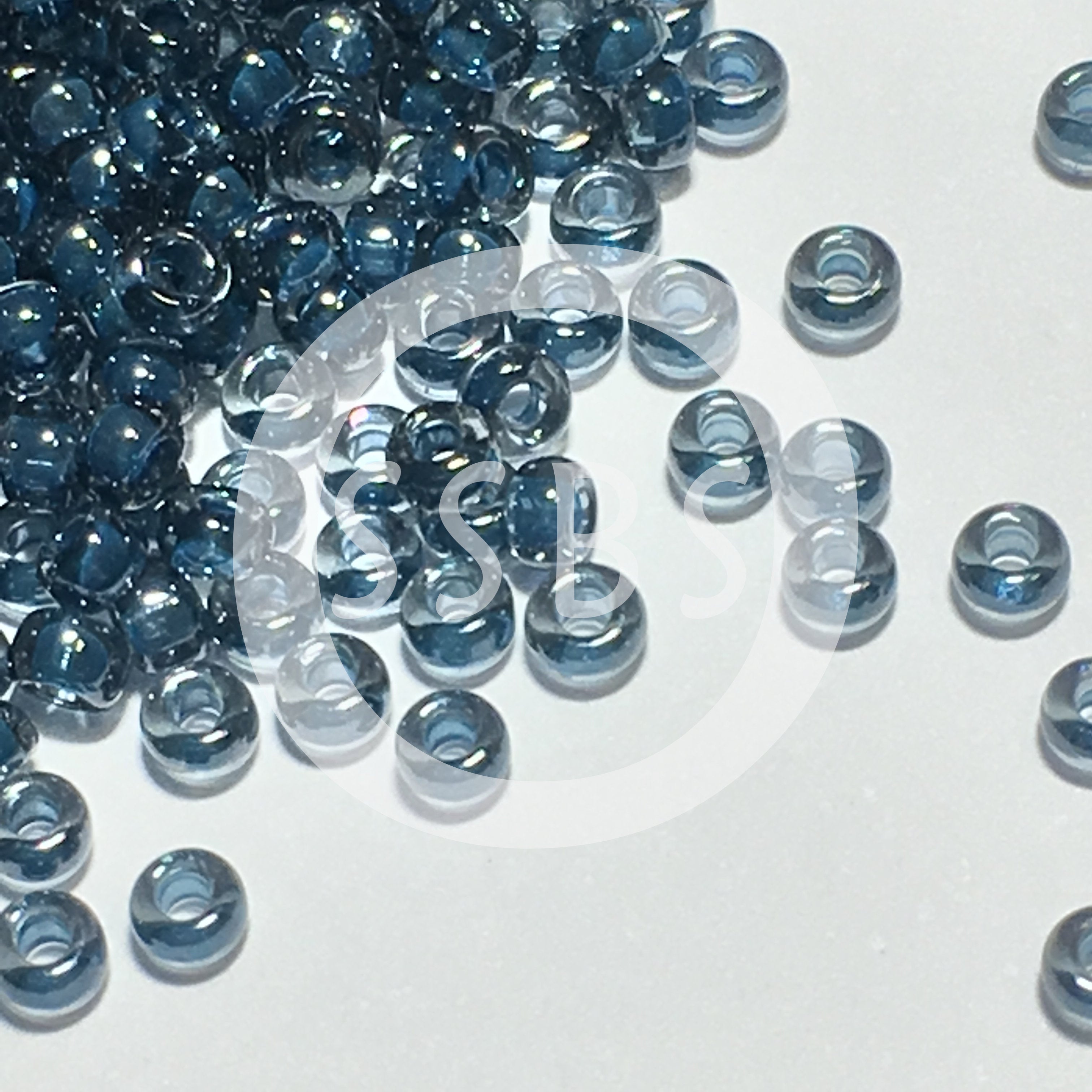 Miyuki 11-390  11/0 Transparent Steel Blue Luster Seed Beads - 5 or 10 gm