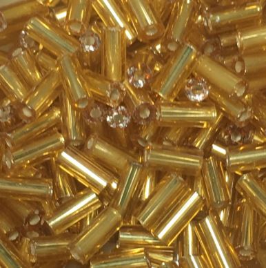 5 mm Transparent Gold Silver Lined Glass Bugle Beads - 5 or 10 gm