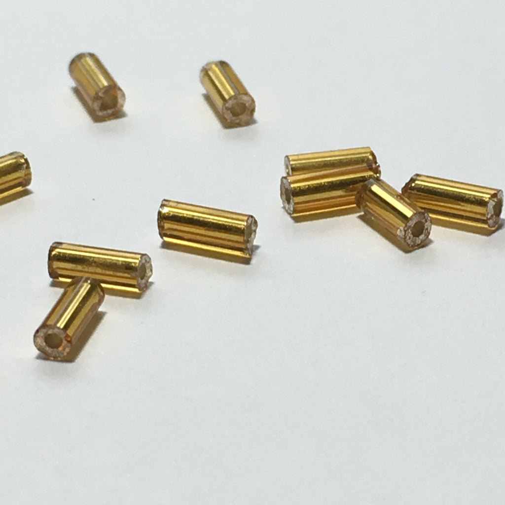 5 mm Transparent Gold Silver Lined Glass Bugle Beads - 5 or 10 gm