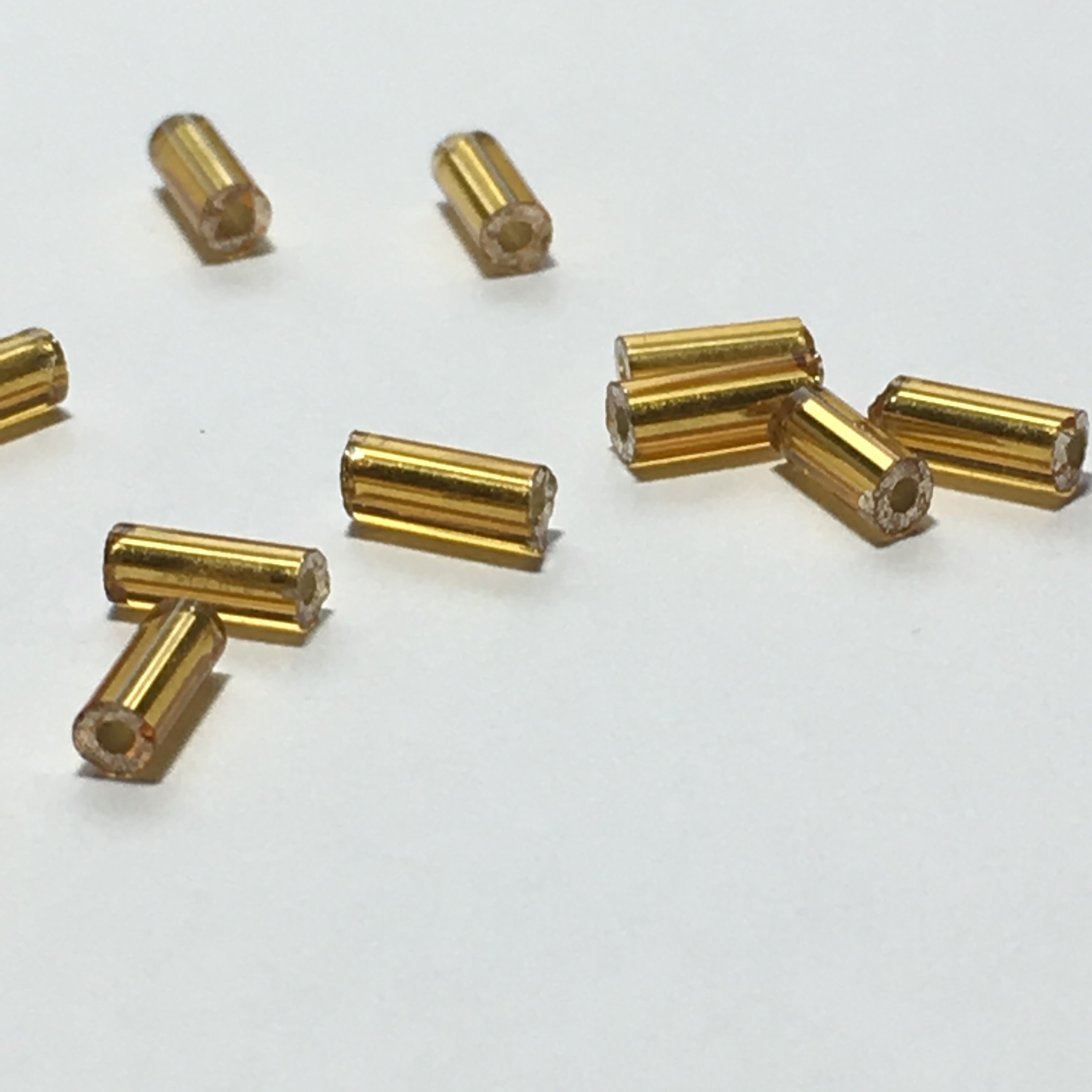 5 mm Transparent Gold Silver Lined Glass Bugle Beads - 5 or 10 gm