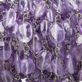 Amethyst faceted oval Black Gold plated Chain by the foot