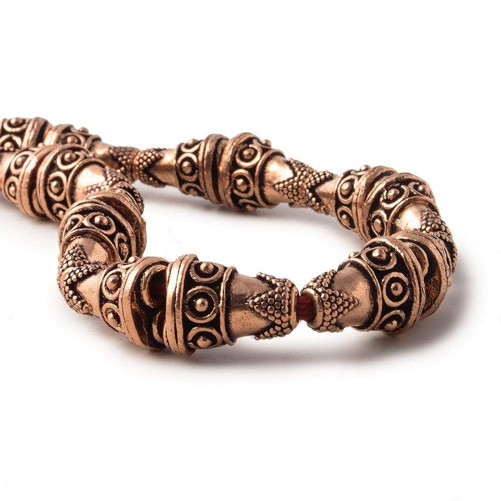 Antiqued Copper Cone Granulated Design With Geometric Pattern, 2-1 Connector 8 inch 14 pcs