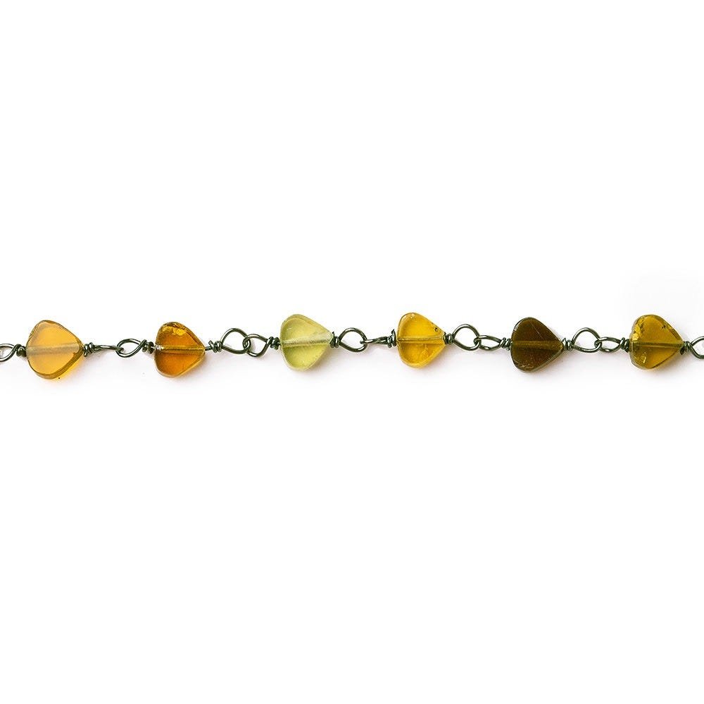 Brown and Green Tourmaline coin Black Gold plated Chain by the foot