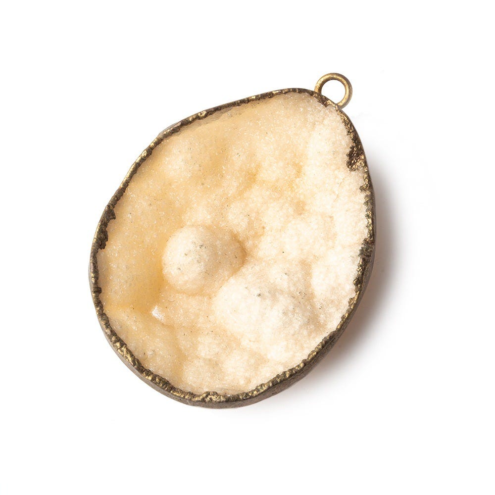Burnished Gold Leafed Buff Cream Concave Drusy Focal Pendant 1 piece 38x30x10mm
