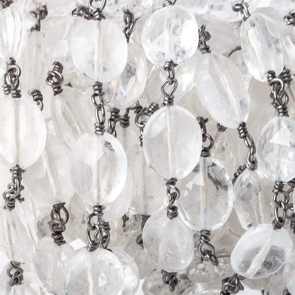 Crystal Quartz faceted oval Black Gold plated Chain by the foot