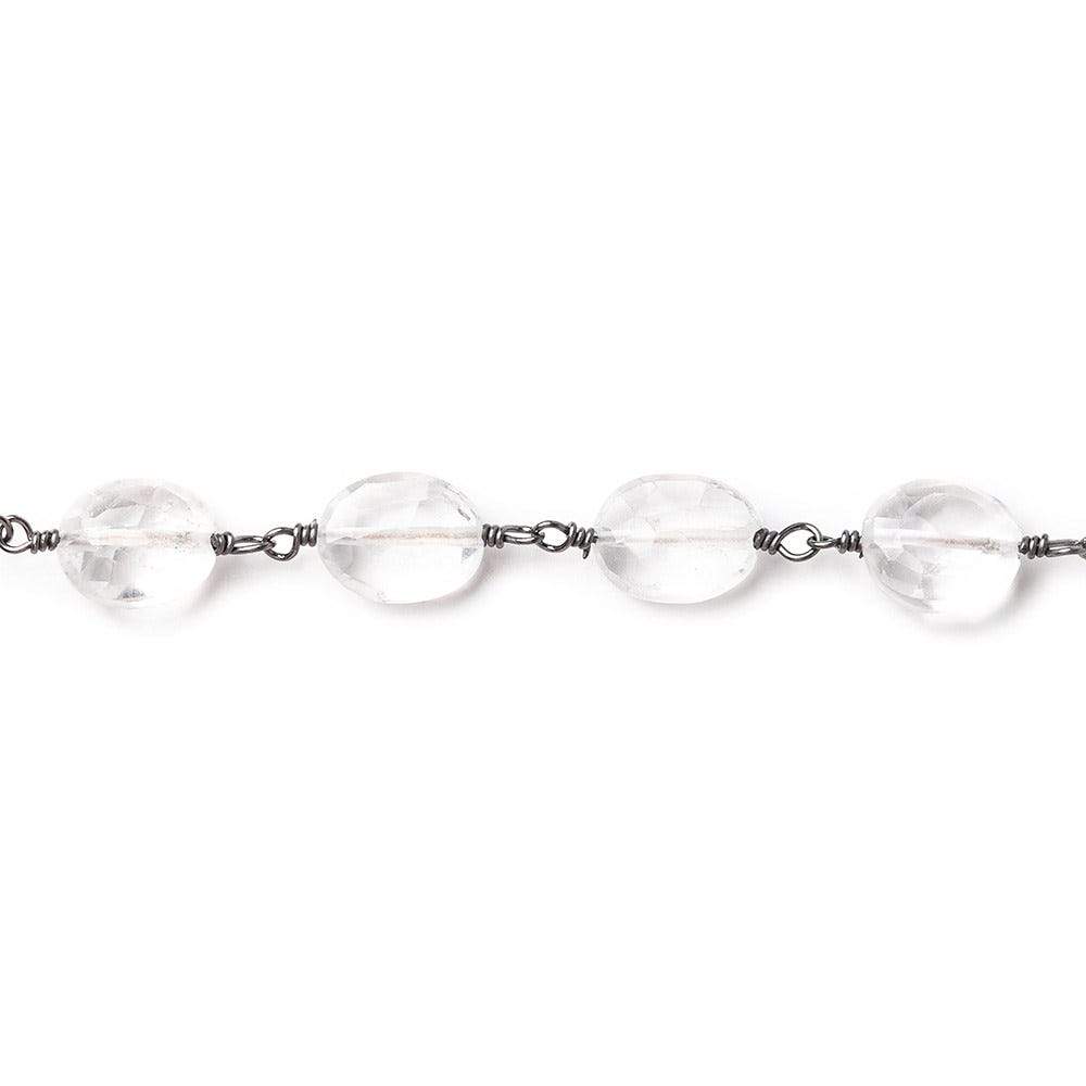 Crystal Quartz faceted oval Black Gold plated Chain by the foot