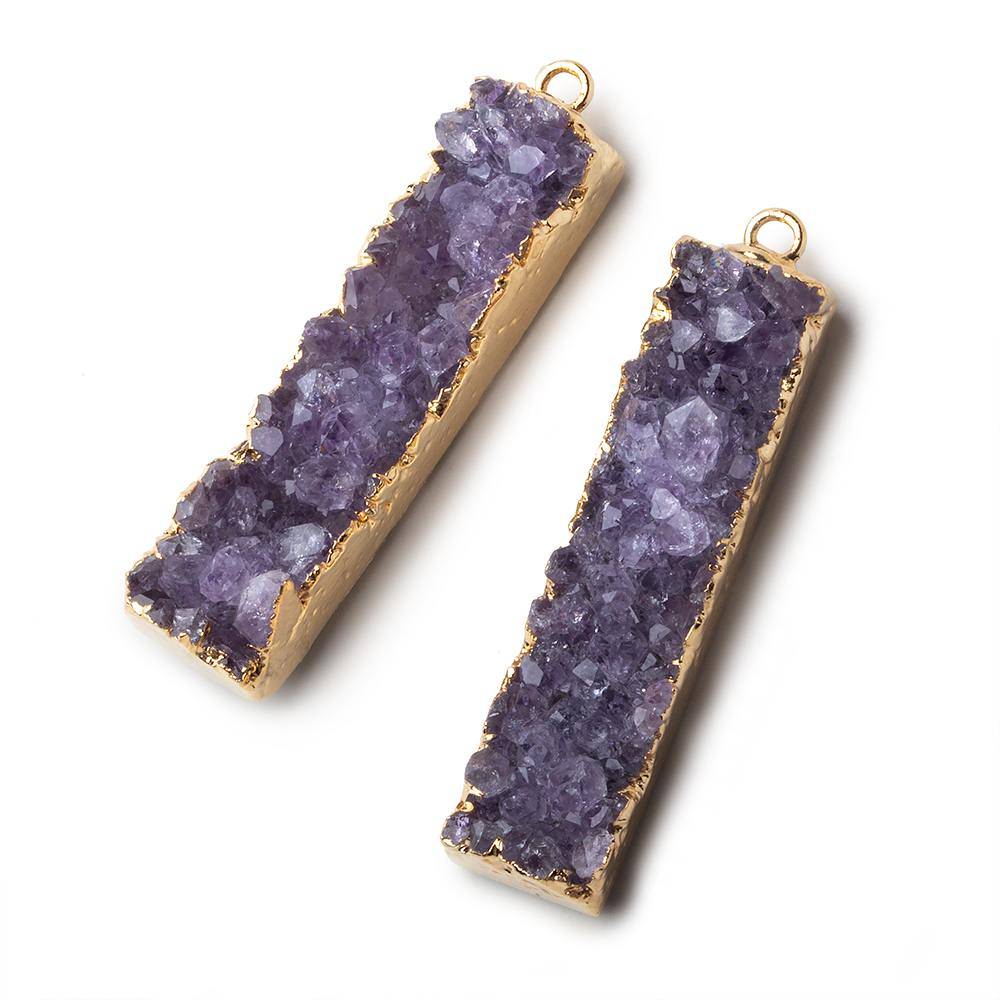 Gold Leafed Amethyst Bar Drusy Pendant Set of 2 pieces 38x9x10mm  A Grade