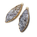 Gold Leafed Crystal Grey Marquise Drusy Pendant Set of 2 pieces 36x14x8mm  A Grade