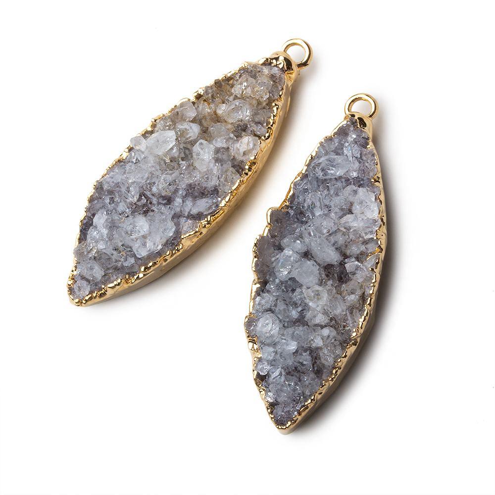 Gold Leafed Crystal Grey Marquise Drusy Pendant Set of 2 pieces 36x14x8mm  A Grade