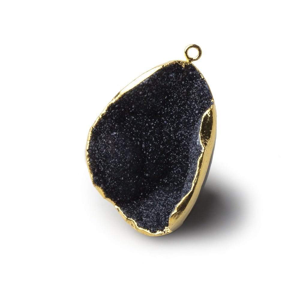 Gold Leafed Ink Black Concave Drusy Pendant 1 focal bead 34x24x18mm  A Grade