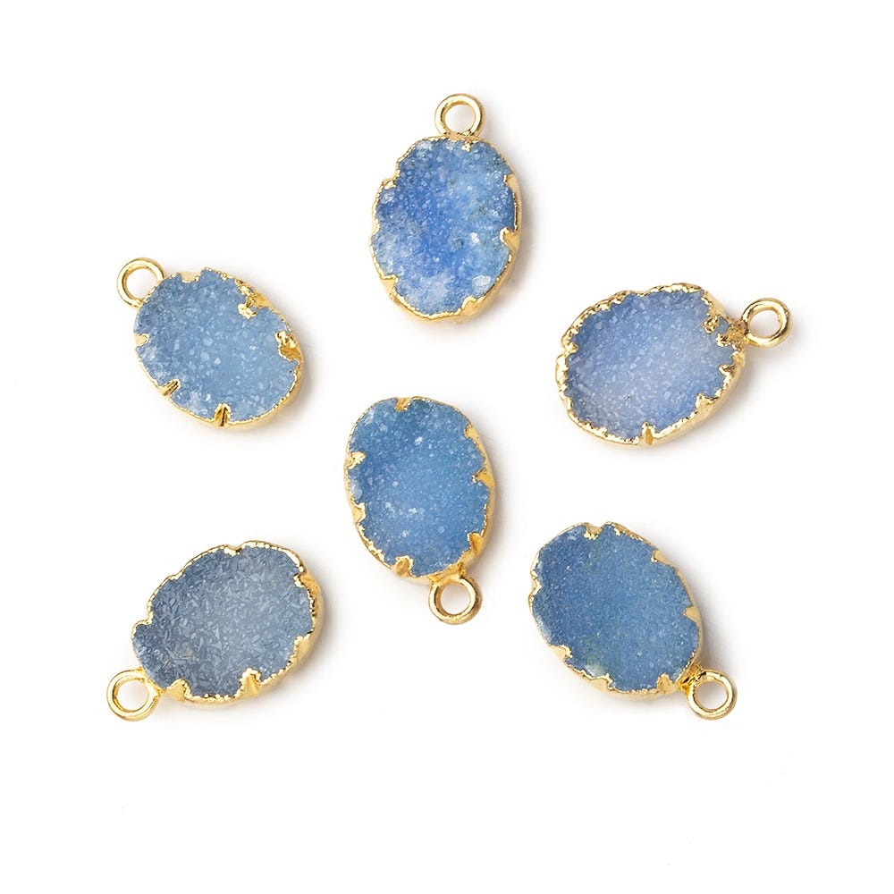 Gold Leafed Light Grey Blue Agate Drusy Oval Pendant 1 focal bead 11x8mm