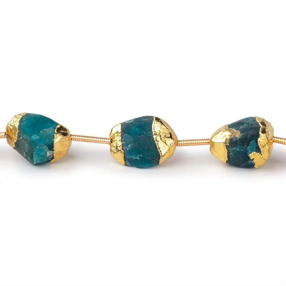 Gold Leafed Matte Neon blue Apatite plain nuggets 6 inch 7 beads 10x9-12x9mm