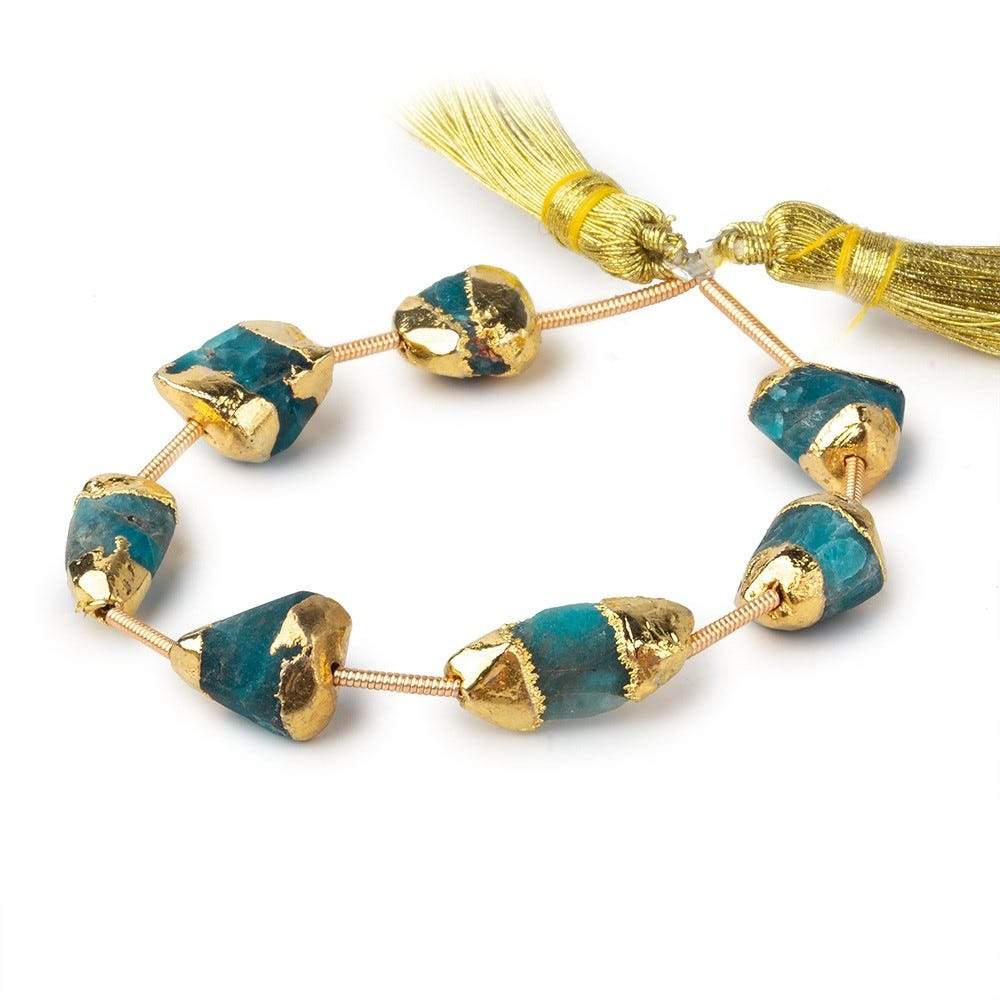 Gold Leafed Matte Neon blue Apatite plain nuggets 6 inch 7 beads 10x9-12x9mm