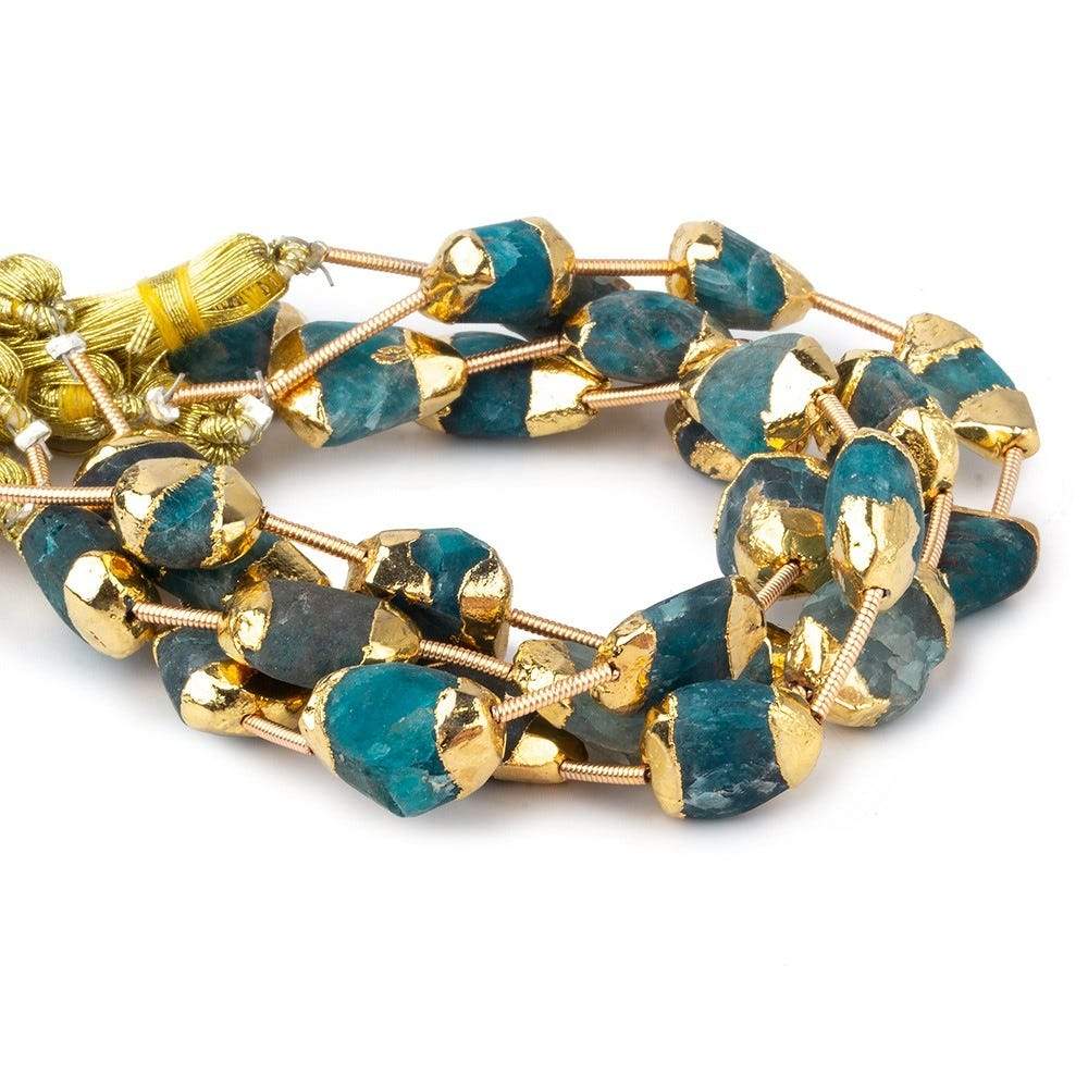 Gold Leafed Matte Neon blue Apatite plain nuggets 6 inch 7 beads 10x9-12x9mm
