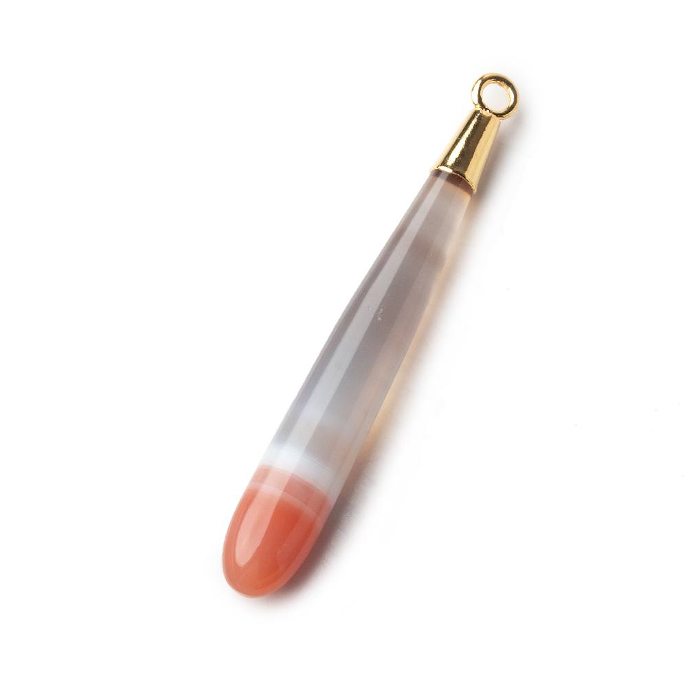 Gold Leafed Salmon Orange Banded Agate tear drop Pendant 1 focal bead 40x7mm