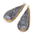 Gold Leafed Smoke Grey Pear Drusy Pendant Matched Set 2 pieces 36x15x9mm  A Grade