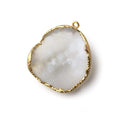 Gold Leafed Translucent Pebbled White Concave Drusy Pendant 1 focal bead 29x29x10mm  A Grade