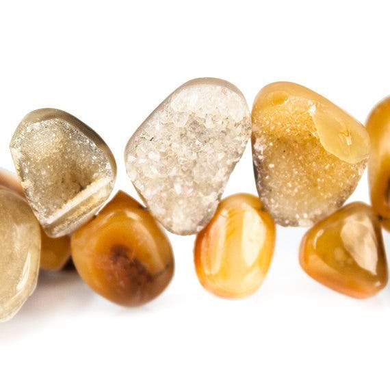 Golden and Brown Agate Drusy Free Shape Strand 27 beads 6.5 inch