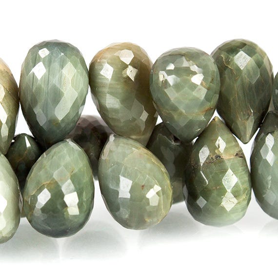 Green Cat's Eye Quartz Faceted Tear Drop Briolette Beads
