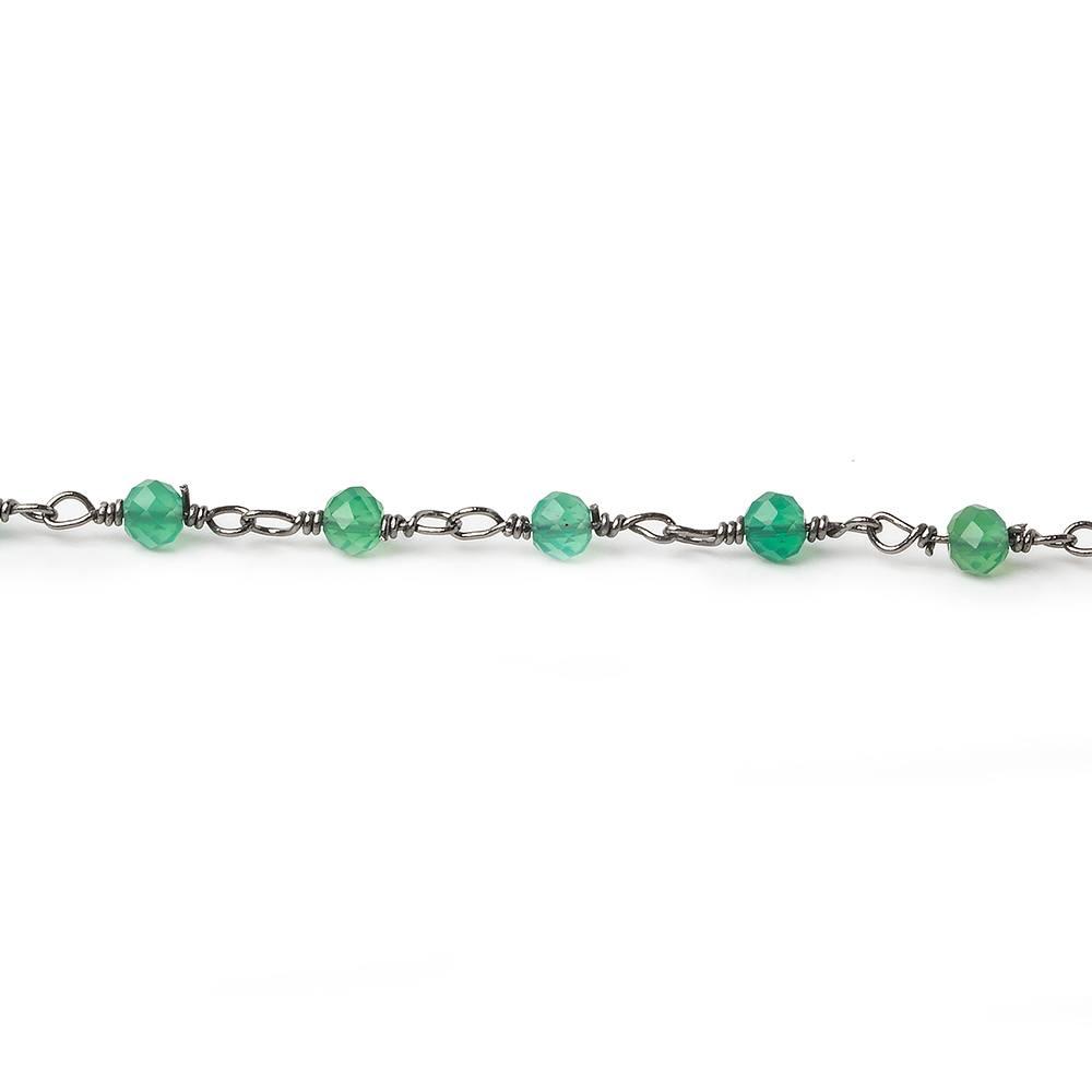 Green Onyx micro-faceted rondelle Black Gold plated Chain by the foot 40 beads
