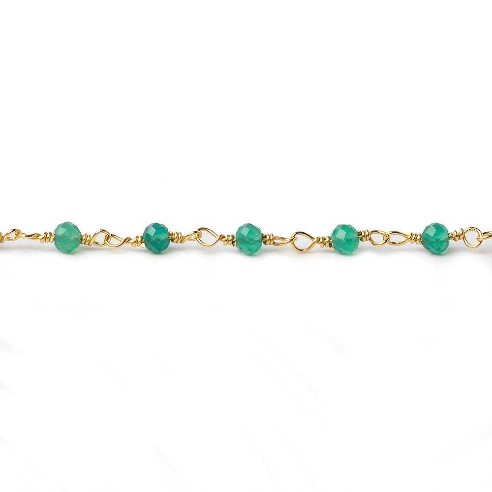 Green Onyx micro-faceted rondelle Gold plated Chain by the foot