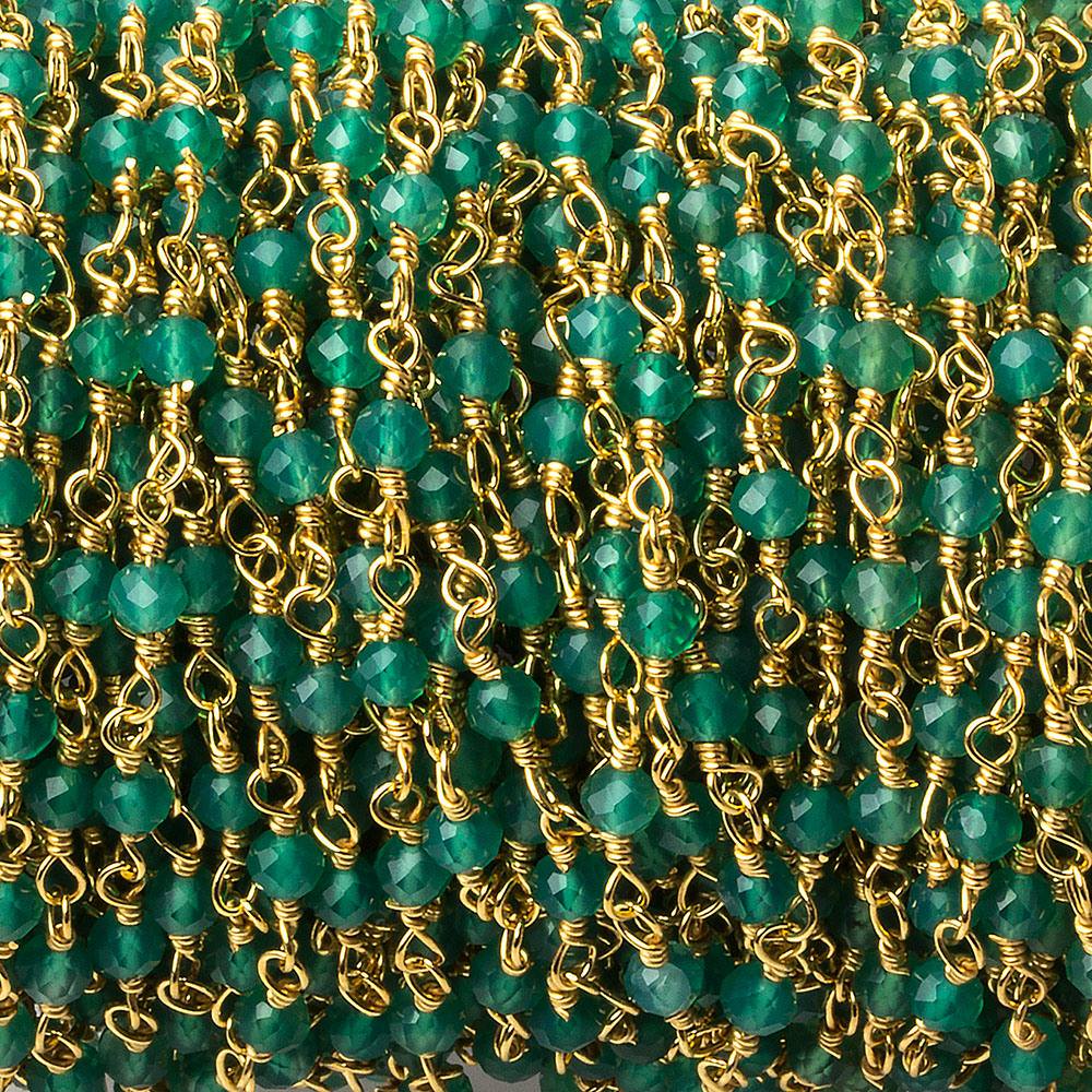 Green Onyx micro-faceted rondelle Gold plated Chain by the foot