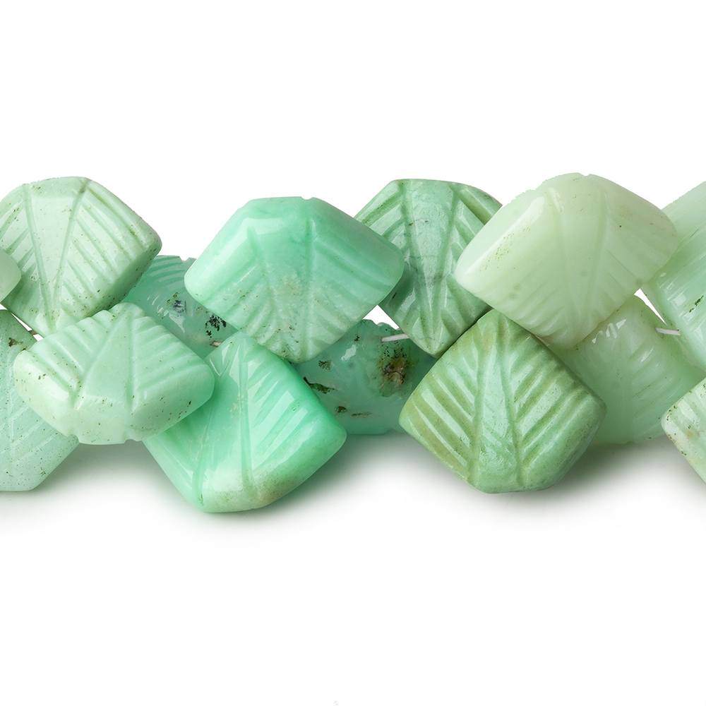 Green Peruvian Opal carved leaf Pentagonal beads 8.5 inch 48 pcs 10x11-13x17mm