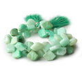 Green Peruvian Opal carved leaf Pentagonal beads 8.5 inch 48 pcs 10x11-13x17mm