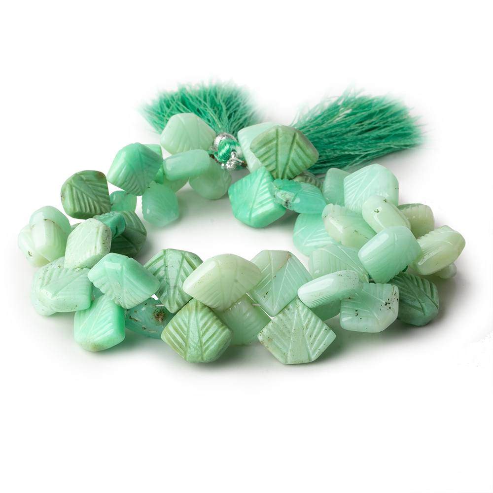 Green Peruvian Opal carved leaf Pentagonal beads 8.5 inch 48 pcs 10x11-13x17mm