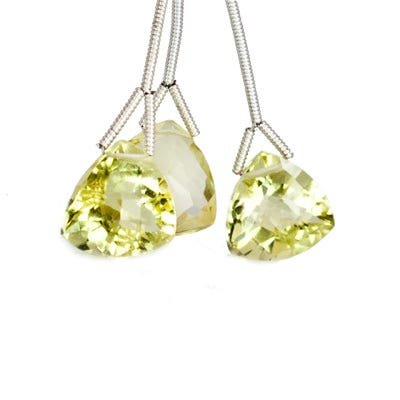 Lemon Quartz Pavilion Faceted Trillion Focal Bead Set of 3