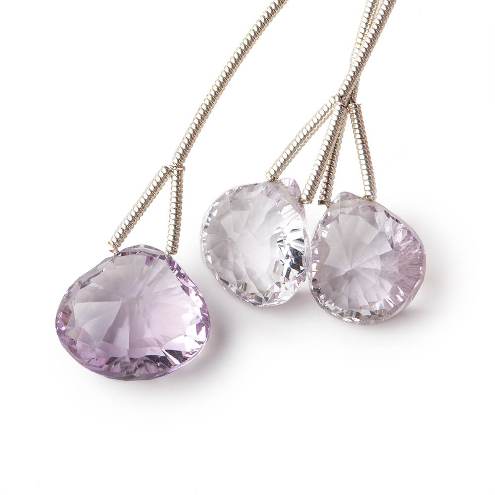Pink Amethyst Focal Bead Concave Faceted Heart Set of 3