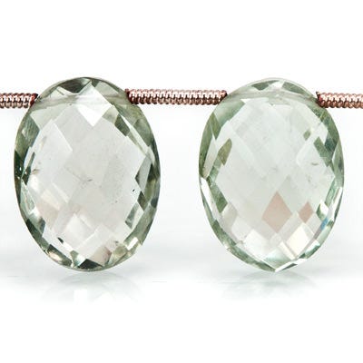 Prasiolite Beads Top Drilled Faceted Oval 8 inches 14 beads