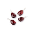 Set of 4 Silver Wire Wrapped 9x6mm Garnet Faceted Pear Focals