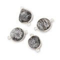 Silver .925 Bezeled Tourmalinated Quartz Faceted Nugget Connectors Set of 4 Pieces