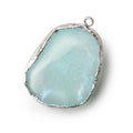 Silver Leafed Turquoise Blue Concave Drusy Pendant 1 focal bead 31x24x14mm  A Grade